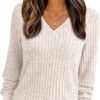 Women's V Neck Long Sleeve Shirt Fall Fashion Tops Tunic Dressy Casual Sweater Clothes Cute Trendy Work Outfits 2025