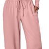 Women's 2 Piece Matching Lounge Set Long Sleeve Slightly Crop Top Wide Leg Pants Casual Sweatsuit