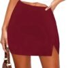 Women's Side Slit High Waisted Mini Skirt Stretchy Bodycon Skort 2025 Y2K Club Skirts with Underneath