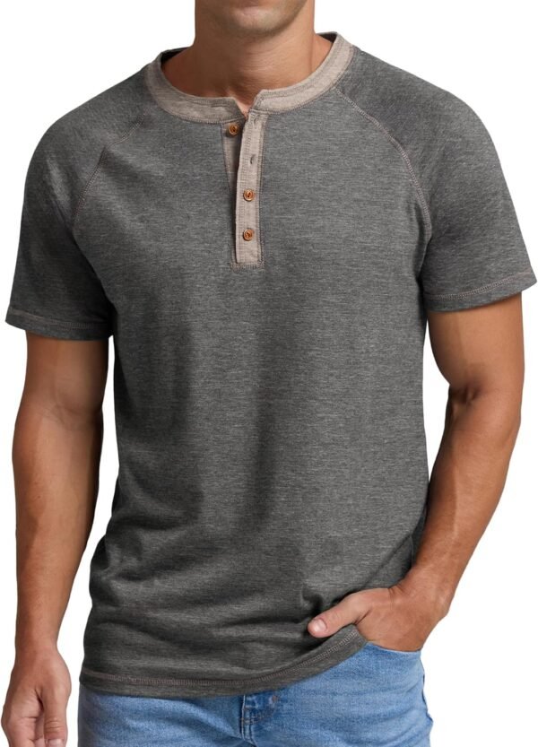 Mens Henley Long/Short Sleeve T-Shirt Cotton Casual Shirt