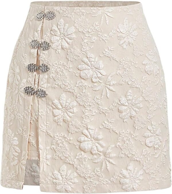 Women's Side Slit Metallic Trim High Waisted Faux Leather Short Skirts