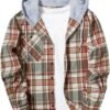 Men's Flannel Hoodie Shirts Casual Button Down Plaid Shirt Jackets for Men Long Sleeve Stylish Hooded with Pocket