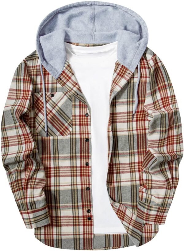 Men's Flannel Hoodie Shirts Casual Button Down Plaid Shirt Jackets for Men Long Sleeve Stylish Hooded with Pocket