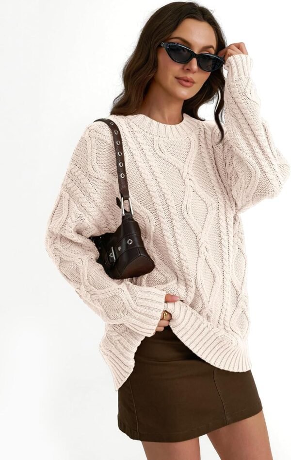 Women's Oversized Cable Knit Crewneck Sweaters