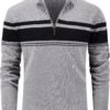 Men's Sweaters 1/4 Zip Cotton Sweater Pullover Polo Sweaters Striped Fall Winter Warm Sweatshirts