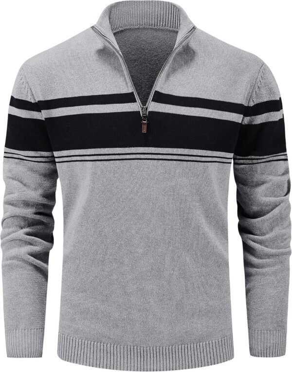 Men's Sweaters 1/4 Zip Cotton Sweater Pullover Polo Sweaters Striped Fall Winter Warm Sweatshirts