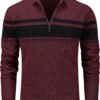 Men's Sweaters 1/4 Zip Cotton Sweater Pullover Polo Sweaters Striped Fall Winter Warm Sweatshirts