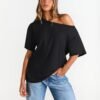 Womens Off The Shoulder Tops Oversized T-Shirts Short Sleeve Tees Summer 2025 Casual Spring Fashion Clothes