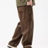 Mens Corduroy Pants Baggy Wide Leg Casual Elastic Waist Drawstring Loose Fit Sweatpants