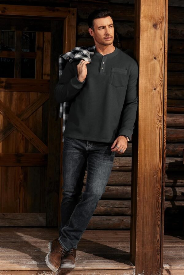 6da81913848e4e728527f74a12c2bf50 Mens Waffle Fleece-Lined Henley Shirts Heavyweight Thermal Long Sleeve Casual Solid Pullover (S-XXL)