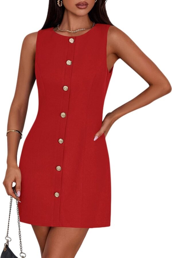 Work Dresses for Women 2025 Summer Business Formal Short Dress Sleeveless Button Down Elegant Office Outfits