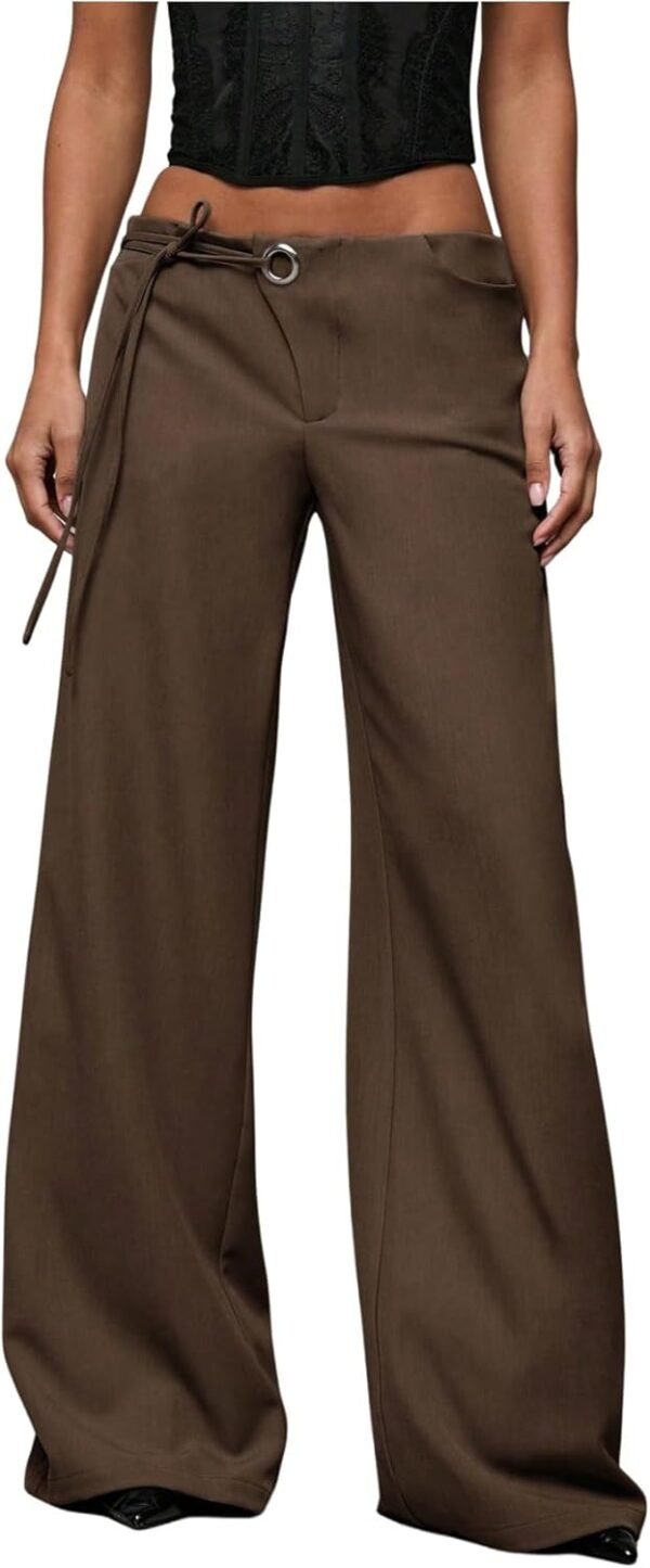 Women's Low Rise Waisted Dress Pants Wide Leg Straight Trousers Work Slacks Pants Business Casual Outfits