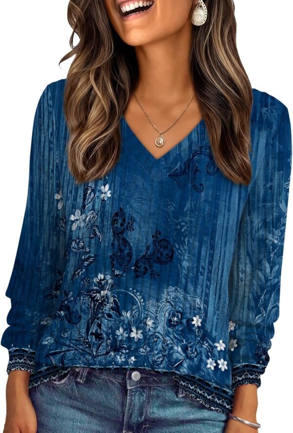 Women's V Neck Long Sleeve Shirt Fall Fashion Tops Tunic Dressy Casual Sweater Clothes Cute Trendy Work Outfits 2025