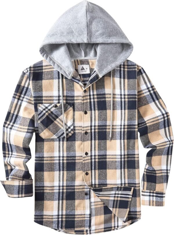 Men's Flannel Hoodie Shirts Casual Button Down Plaid Shirt Jackets for Men Long Sleeve Stylish Hooded with Pocket