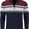 Men's Sweaters 1/4 Zip Cotton Sweater Pullover Polo Sweaters Striped Fall Winter Warm Sweatshirts
