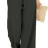 Women Flowy Pants Drawstring Waist Wide Leg Palazzo Beach Pants Loose Fit with Pockets