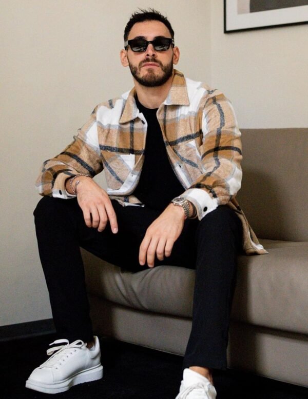 Men's Flannel Shirts Casual Button Down Plaid Shirt Jacket Long Sleeve Fleece Shacket with Pockets