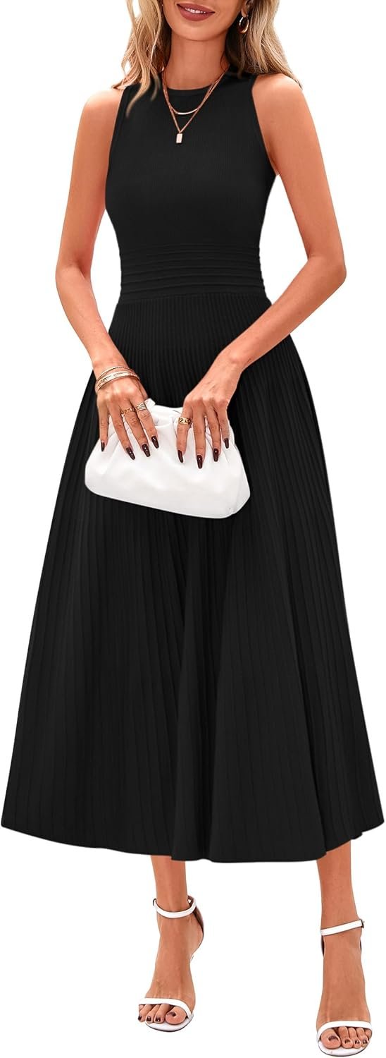 Spring Casual Dresses for Women 2025 Summer Business Work Midi Sleeveless A Line Pleated Cocktail Dress