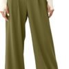Women's Wide Leg Pants Elastic High Waisted Waffle Knit Casual Palazzo Pants Trousers with Pockets