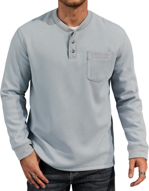 7e4eccc90e7643e4afedb3e72683dd54 Mens Waffle Fleece-Lined Henley Shirts Heavyweight Thermal Long Sleeve Casual Solid Pullover (S-XXL)