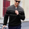 Men's Sweaters 1/4 Zip Cotton Sweater Pullover Polo Sweaters Striped Fall Winter Warm Sweatshirts