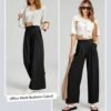 Women's Wide Leg Pants Elastic High Waisted Waffle Knit Casual Palazzo Pants Trousers with Pockets