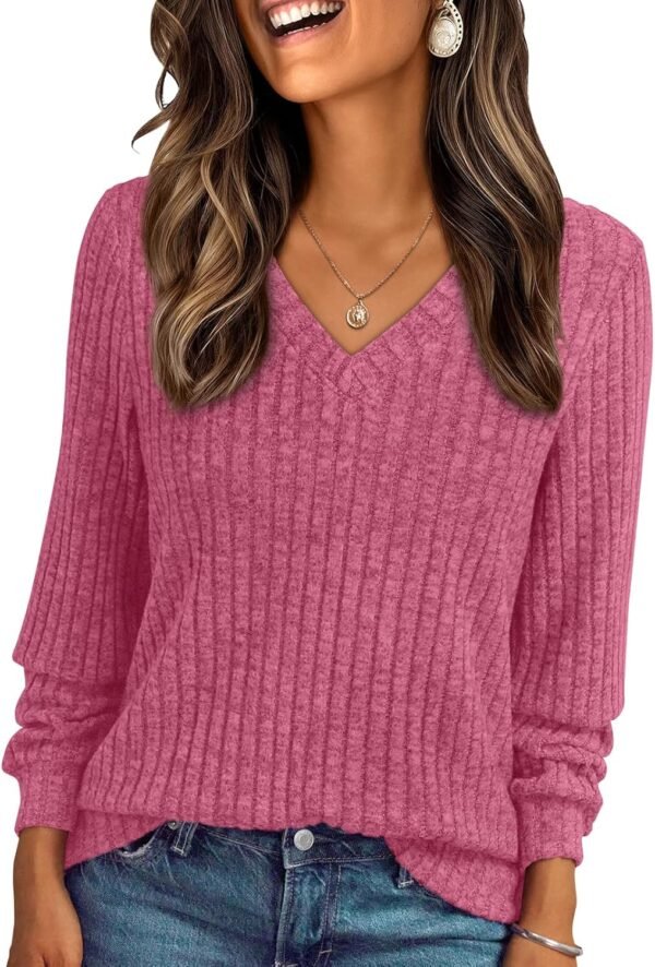 Women's V Neck Long Sleeve Shirt Fall Fashion Tops Tunic Dressy Casual Sweater Clothes Cute Trendy Work Outfits 2025