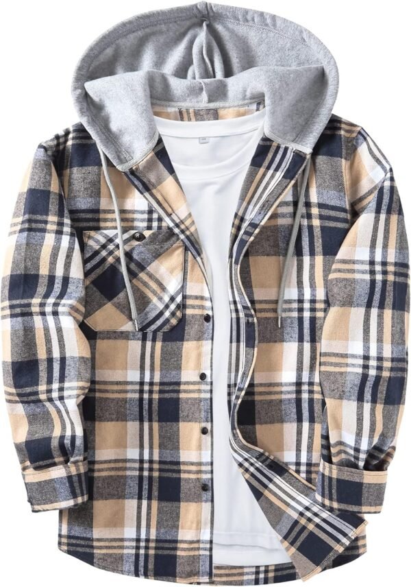Men's Flannel Hoodie Shirts Casual Button Down Plaid Shirt Jackets for Men Long Sleeve Stylish Hooded with Pocket