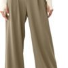 Women's Wide Leg Pants Elastic High Waisted Waffle Knit Casual Palazzo Pants Trousers with Pockets