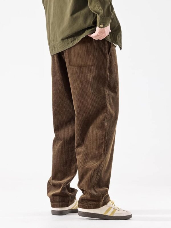 Mens Corduroy Pants Baggy Wide Leg Casual Elastic Waist Drawstring Loose Fit Sweatpants