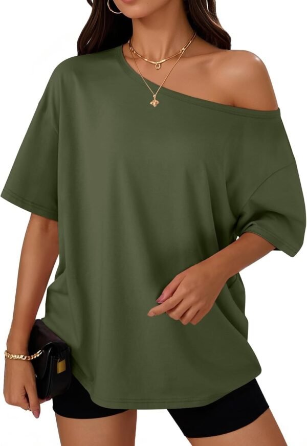 Womens Off The Shoulder Tops Oversized T-Shirts Short Sleeve Tees Summer 2025 Casual Spring Fashion Clothes