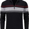 Men's Sweaters 1/4 Zip Cotton Sweater Pullover Polo Sweaters Striped Fall Winter Warm Sweatshirts