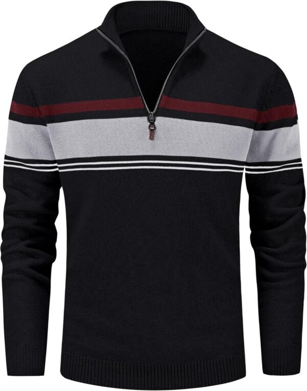 Men's Sweaters 1/4 Zip Cotton Sweater Pullover Polo Sweaters Striped Fall Winter Warm Sweatshirts