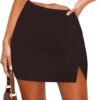 Women's Side Slit High Waisted Mini Skirt Stretchy Bodycon Skort 2025 Y2K Club Skirts with Underneath