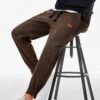 Mens Corduroy Joggers Pants Casual Cargo Pants Drawstring Elastic Waist Baggy Tapered Sweatpants with Pockets