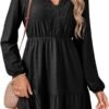Fall Dresses for Women 2025 Elegant Lace Hollow Out Embroidered V Neck Long Sleeve Casual A-Line Swing Mini Dress