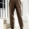 Mens Corduroy Joggers Pants Casual Cargo Pants Drawstring Elastic Waist Baggy Tapered Sweatpants with Pockets