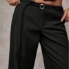 Women's Low Rise Waisted Dress Pants Wide Leg Straight Trousers Work Slacks Pants Business Casual Outfits