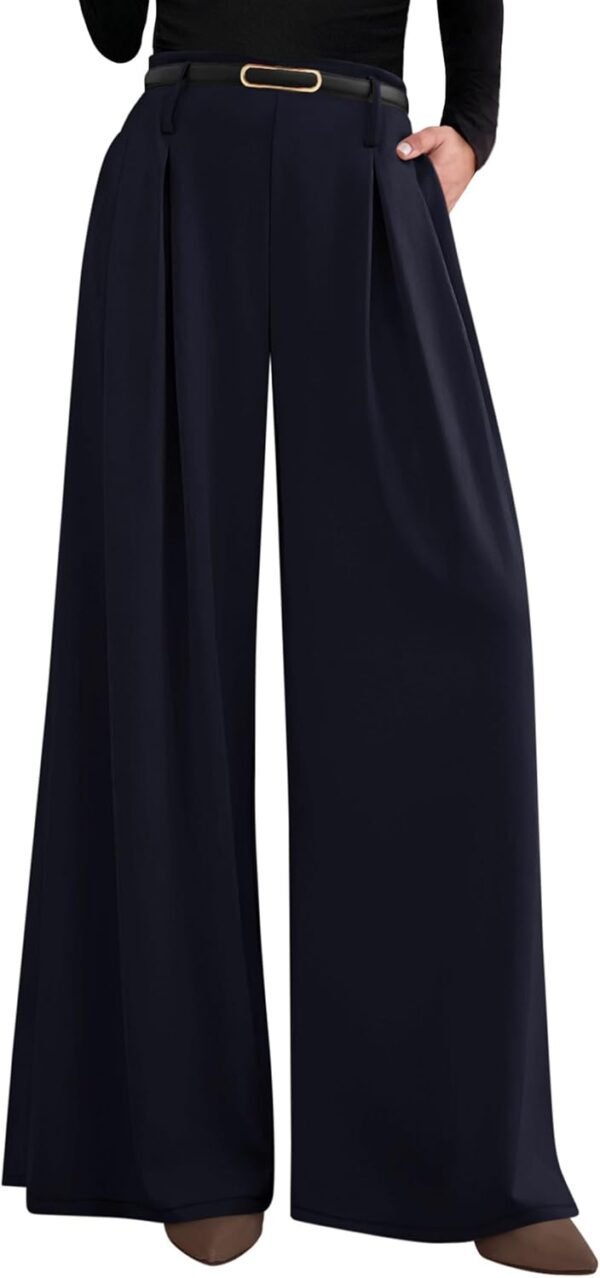 Womens Fall Wide Leg Trousers 2025 High Elastic Waist Loose Pleated Long Flowy Palazzo Work Pants with Pockets