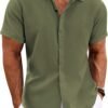 Men's Linen Shirts Short Sleeve Casual Shirts Button Down Shirt for Men Beach Summer Wedding Shirt