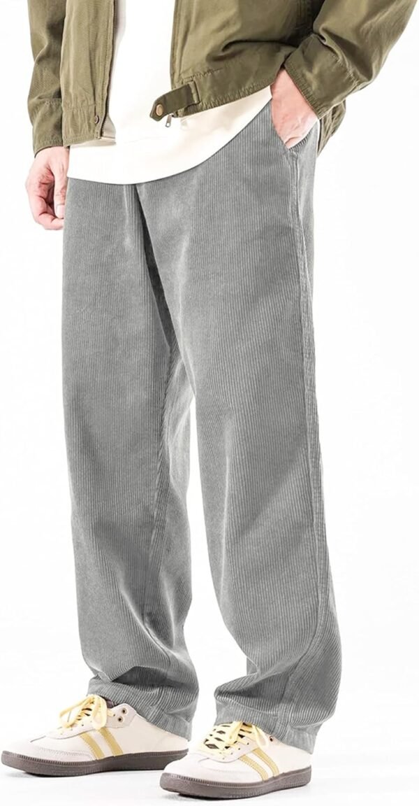 Mens Corduroy Pants Baggy Wide Leg Casual Elastic Waist Drawstring Loose Fit Sweatpants