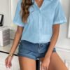 9b801c5cd61142f183bda641e4285ff9 Women Linen Button Down Shirt Rolled Cuffed Short Sleeve Blouse Ladies Summer Casual V Neck Beach Cotton Tops