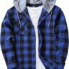 Men's Flannel Hoodie Shirts Casual Button Down Plaid Shirt Jackets for Men Long Sleeve Stylish Hooded with Pocket