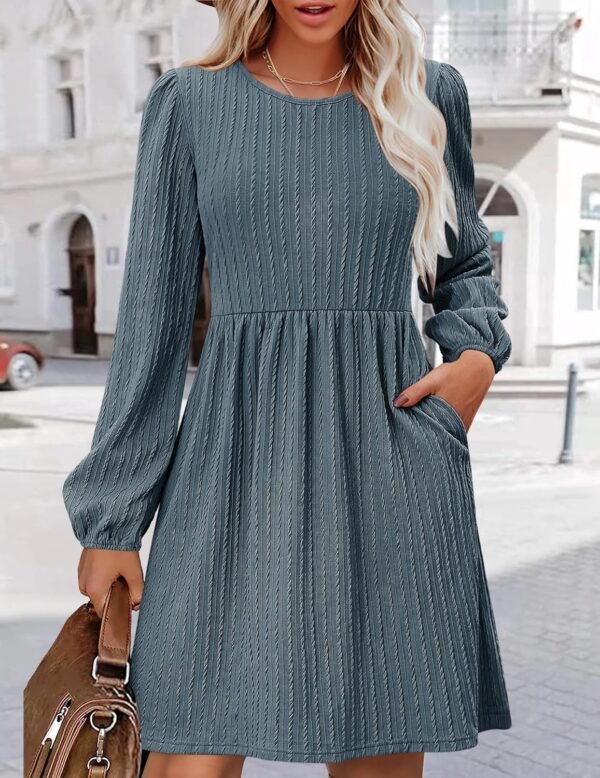 Women's Fall Sweater Dresses with Pockets Crew Neck Long Sleeve A-Line Dresses for Women 2025 Casual Winter Dresses