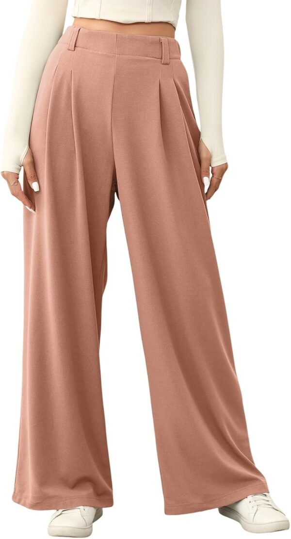 Women's Wide Leg Pants Elastic High Waisted Waffle Knit Casual Palazzo Pants Trousers with Pockets