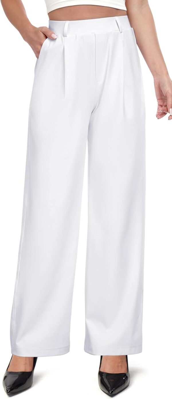Womens Dress Pants Wide Leg Pull On Stretchy Work Pants Women High Waisted Business Casual Trousers with Pockets