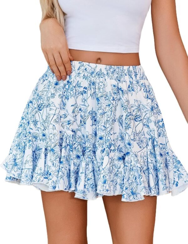 Women's Pleated Skater Skirt Basic Casual High Waisted Ruffles Flared Mini Lingerie Skirts