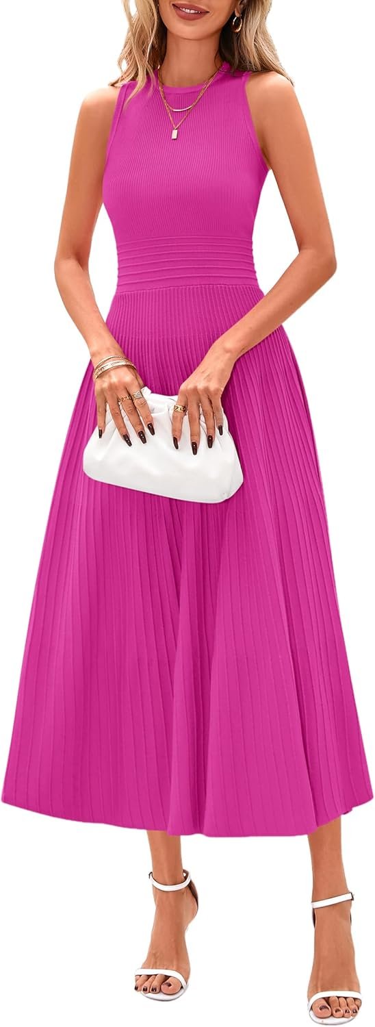 Spring Casual Dresses for Women 2025 Summer Business Work Midi Sleeveless A Line Pleated Cocktail Dress
