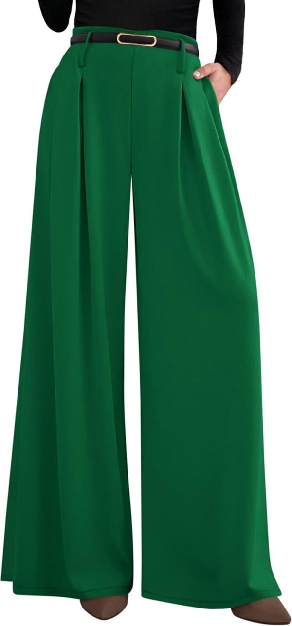Womens Fall Wide Leg Trousers 2025 High Elastic Waist Loose Pleated Long Flowy Palazzo Work Pants with Pockets