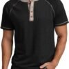 Mens Henley Long/Short Sleeve T-Shirt Cotton Casual Shirt